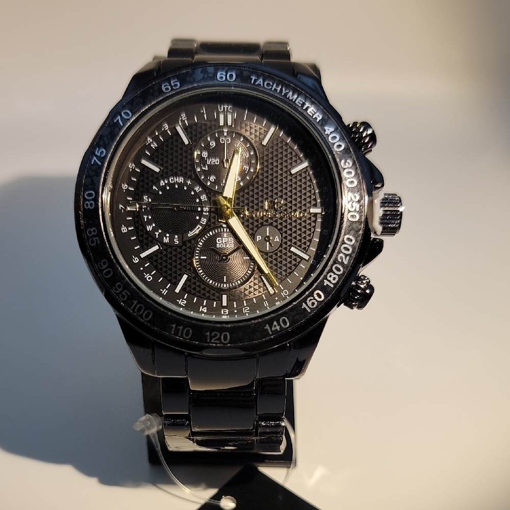 NEW Gun Metal Black Gold Mens Chunky 50mm Quartz Watch 3 Link Band Montres Carlo
